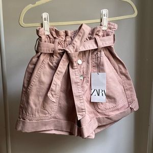 Zara pink paper bag shorts NWT